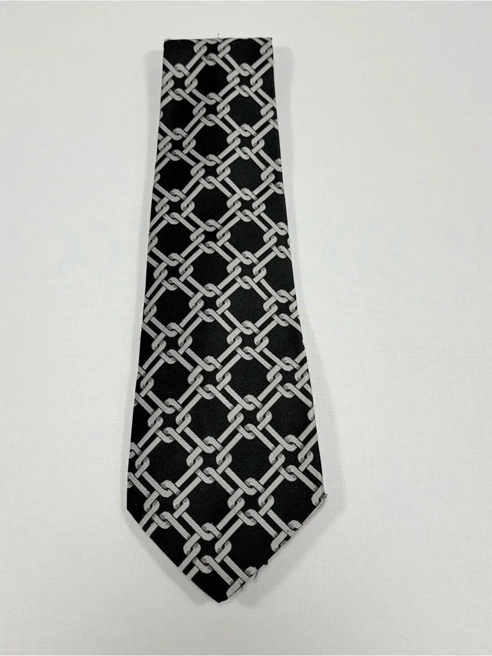 Vintage Trevira Black Silver Chain Link Geometric Wide Necktie OS